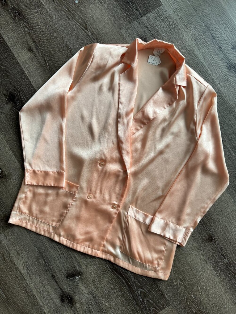 Vintage 1980s Vanity Fair Sleep Shirt | Peach Satin Eaton's Double Breasted M